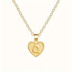 Gold Heart Initial Necklace for Women Stainless Steel Letter Pendant Necklace Personalized Alphabet Jewelry