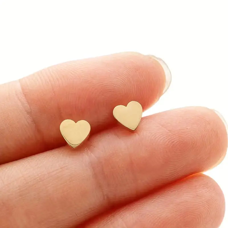 Minimalist Heart Stud Earrings – Stainless Steel Korean Style Earrings for Women, Cute Everyday Jewelry