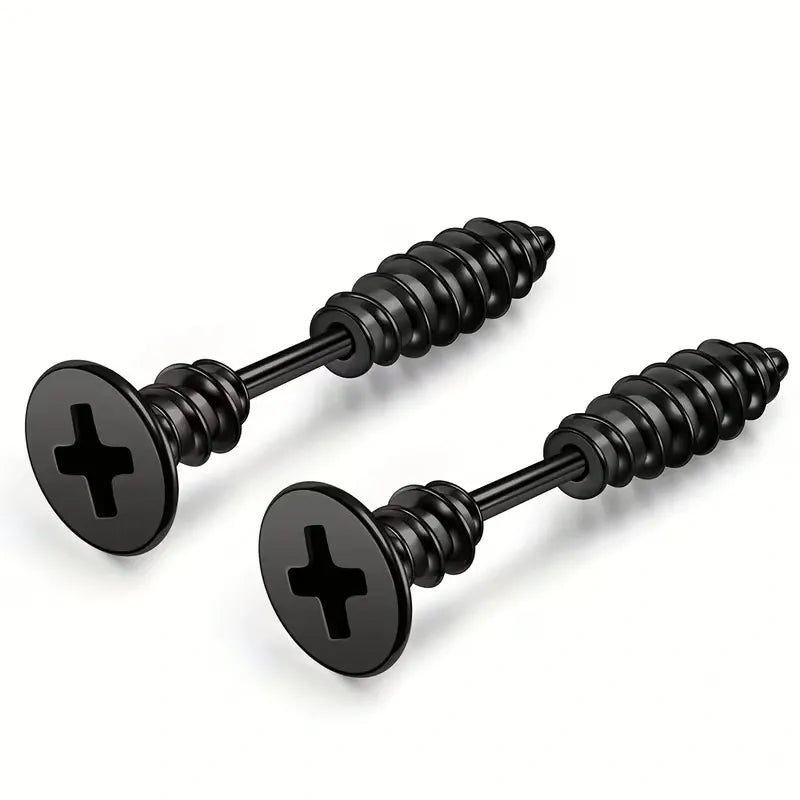 Screw Dumbbell Stud Earrings Stainless Steel Punk Jewelry