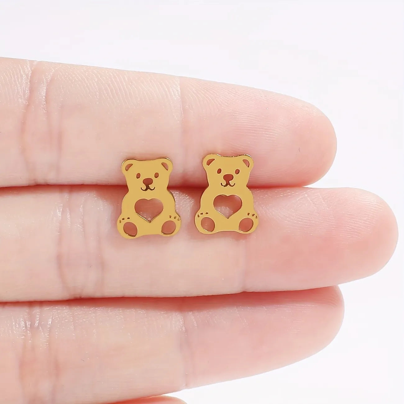 Cute Bear Heart Stud Earrings for Women 316 Stainless Steel Animal Earrings Minimalist Daily Jewelry
