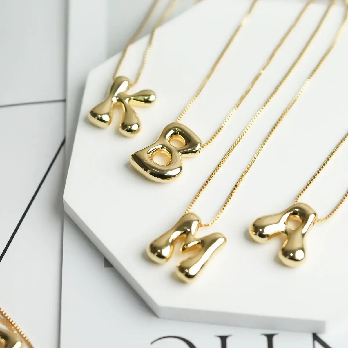 Bubble Letter Pendant Necklace in Stainless Steel – Trendy Minimalist Initial Jewelry for Everyday Style