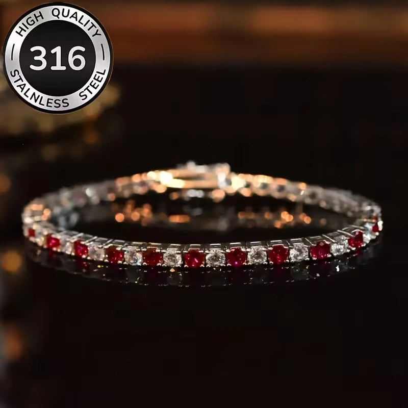 Red CZ Tennis Bracelet with Elegant Sparkle Design