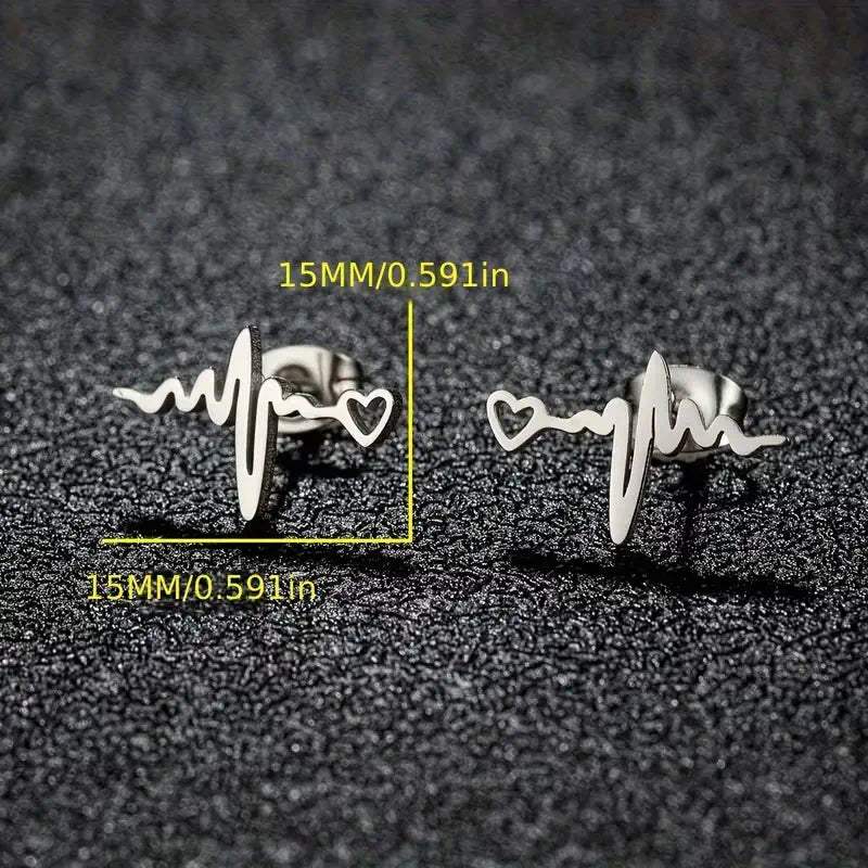 Heartbeat Stethoscope Stud Earrings – Stainless Steel Medical Heart Earrings for Nurses & Doctors