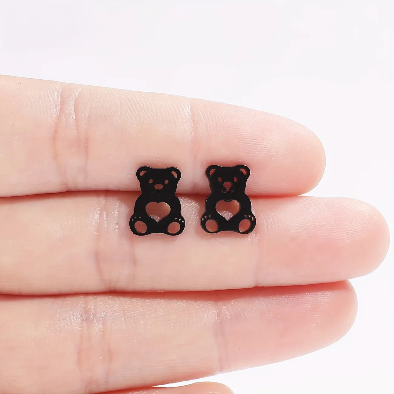 Cute Bear Heart Stud Earrings for Women 316 Stainless Steel Animal Earrings Minimalist Daily Jewelry