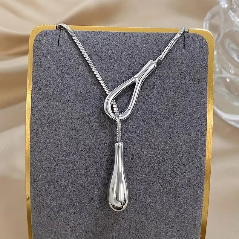 Vintage Waterdrop Y Necklace – Minimalist Snake Chain