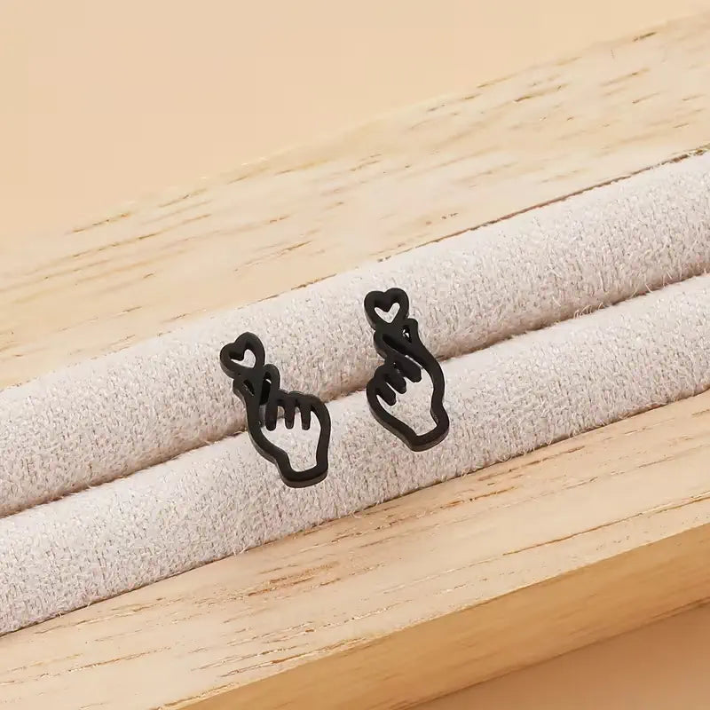 Heart Outline Hand Stud Earrings – 304 Stainless Steel Minimalist Earrings for Women, Cute Everyday Jewelry