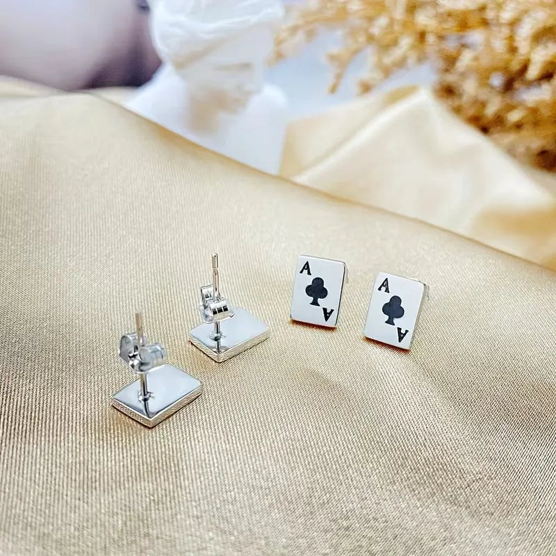 Ace Card Stud Earrings for Women Titanium Steel Poker Earrings Cute Playing Card Jewelry Gift