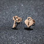 Stainless Steel Heart Lock & Key Stud Earrings – Romantic Minimalist Jewelry for Everyday Style and Gifting