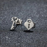 Stainless Steel Heart Lock & Key Stud Earrings – Romantic Minimalist Jewelry for Everyday Style and Gifting