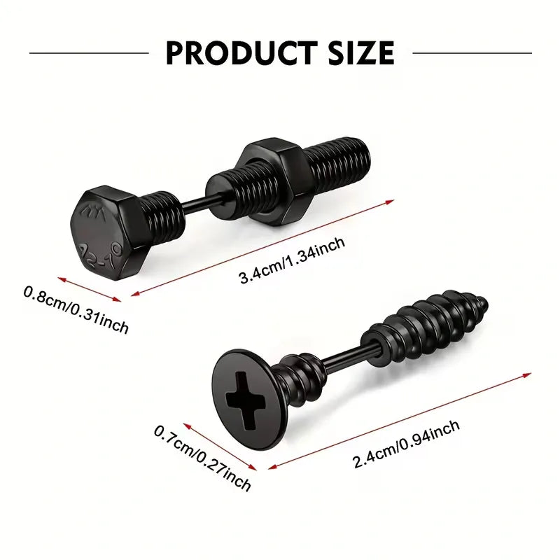 Screw Dumbbell Stud Earrings Stainless Steel Punk Jewelry