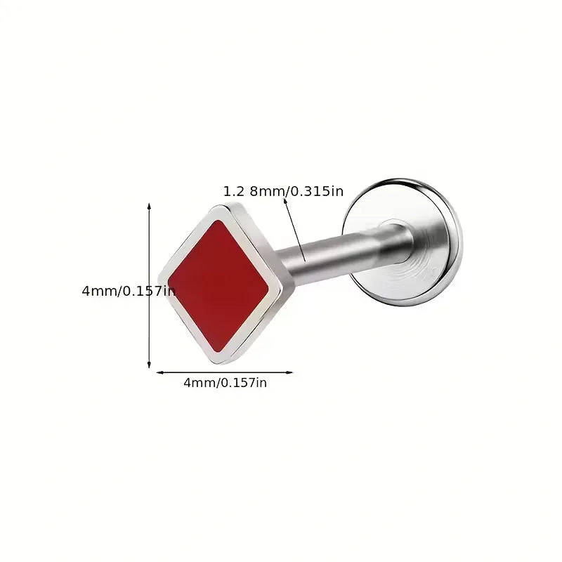 Poker Card Cartilage Stud Earrings Set – Stainless Steel Spade Club Heart Diamond Piercing Jewelry