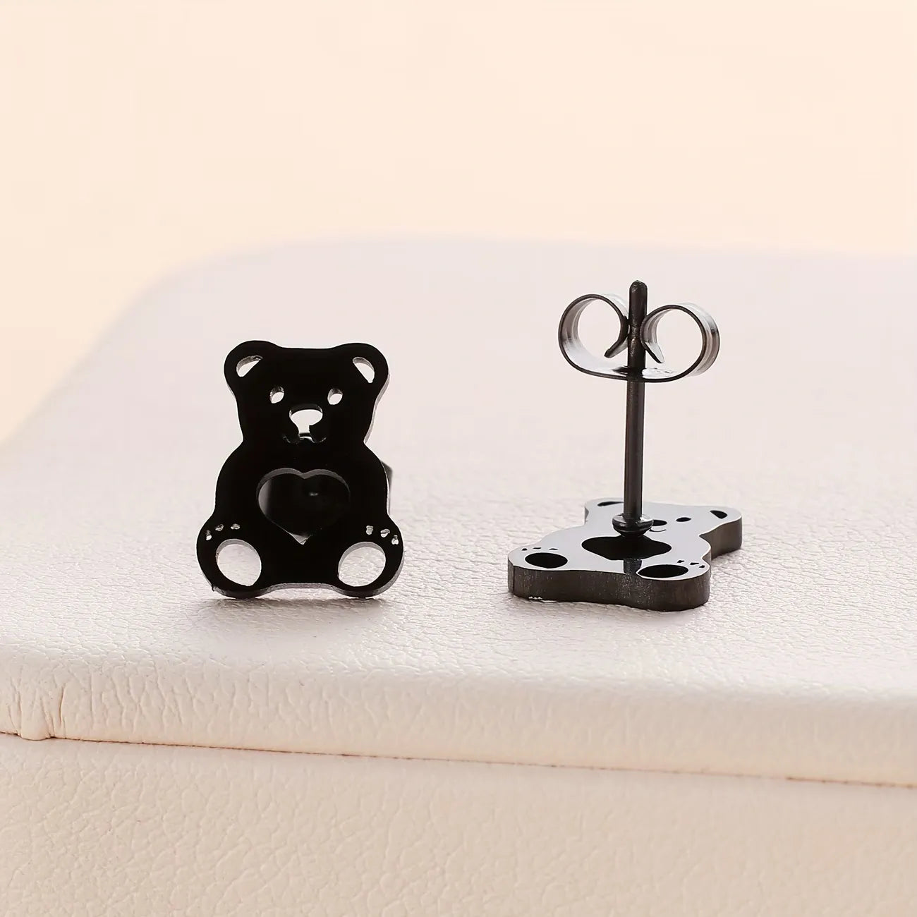 Cute Bear Heart Stud Earrings for Women 316 Stainless Steel Animal Earrings Minimalist Daily Jewelry