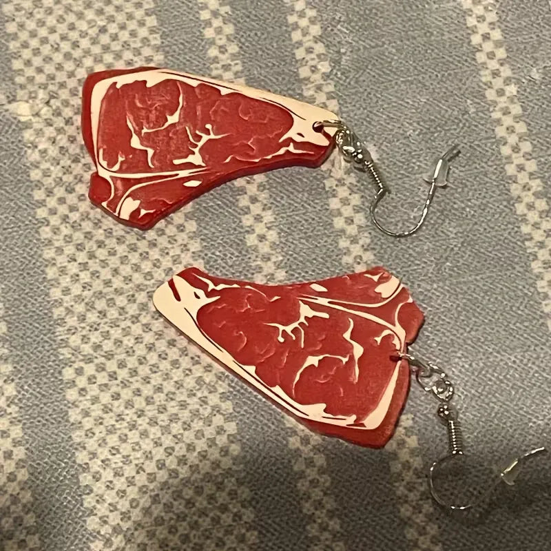 Funny Steak Drop Earrings Lightweight Acrylic Food Jewelry
