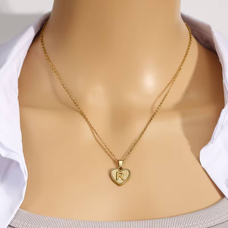 Gold Heart Initial Necklace for Women Stainless Steel Letter Pendant Necklace Personalized Alphabet Jewelry