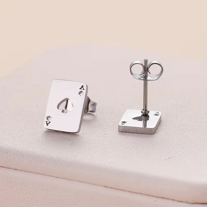 Ace of Spades Stainless Steel Stud Earrings – Minimalist Poker Card Jewelry for Trendy Everyday Style