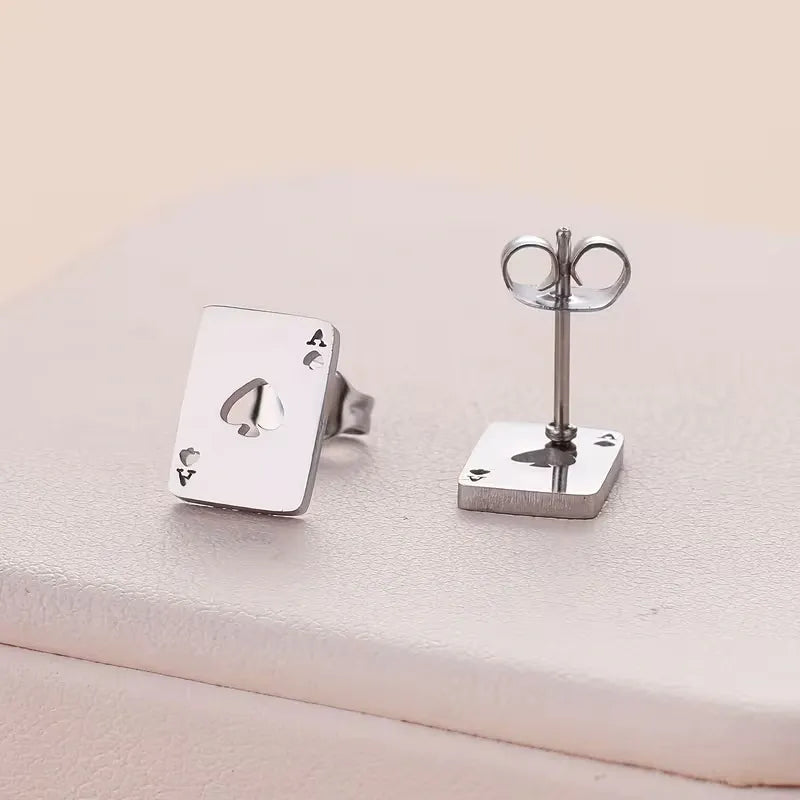 Ace of Spades Stud Earrings Stainless Steel Playing Card Earrings Hypoallergenic Jewelry for Women