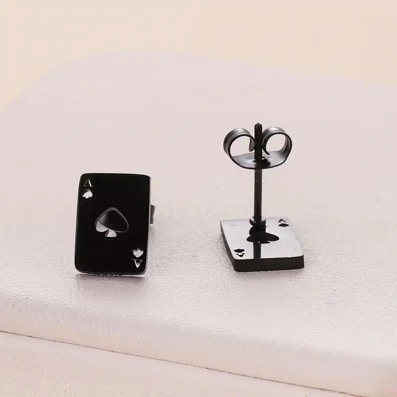 Ace of Spades Stainless Steel Stud Earrings – Minimalist Poker Card Jewelry for Trendy Everyday Style
