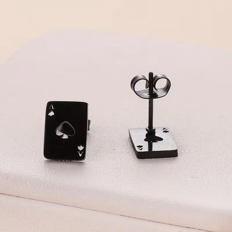 Ace of Spades Stud Earrings Stainless Steel Playing Card Earrings Hypoallergenic Jewelry for Women