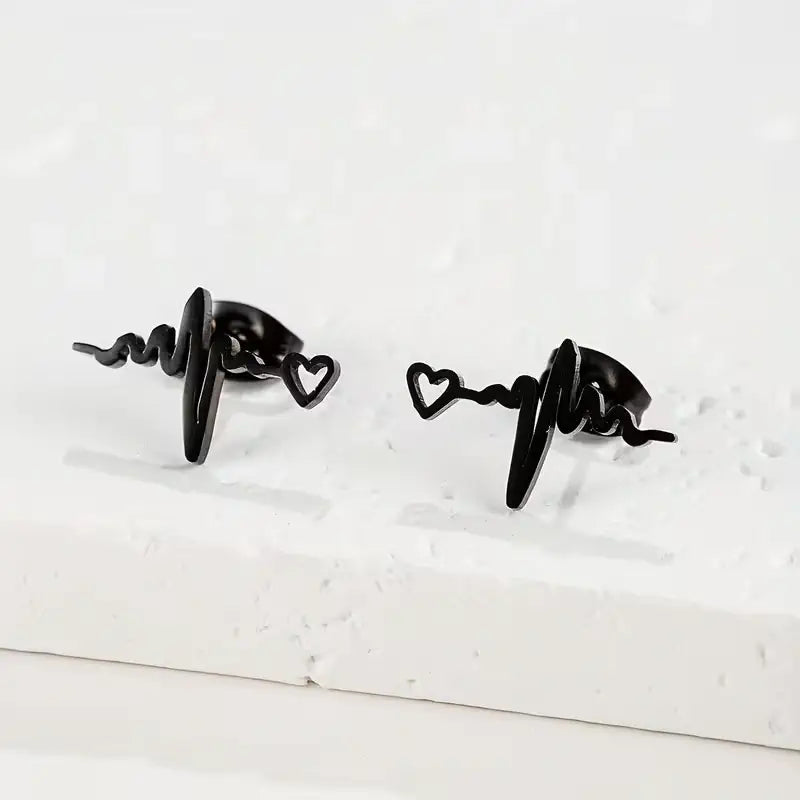 Heartbeat Stethoscope Stud Earrings – Stainless Steel Medical Heart Earrings for Nurses & Doctors