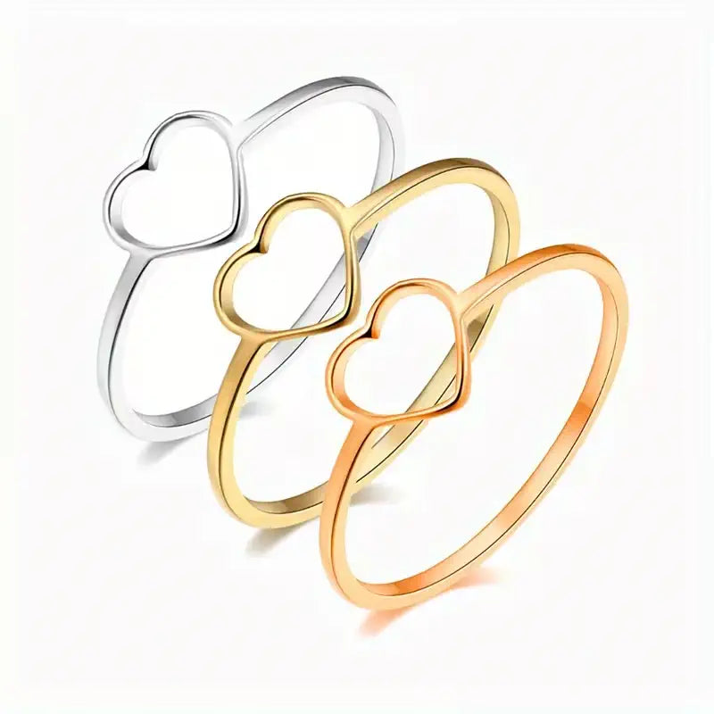 Minimalist Heart Ring – Stainless Steel Open Heart Band Ring for Women, Dainty Everyday Stackable Jewelry