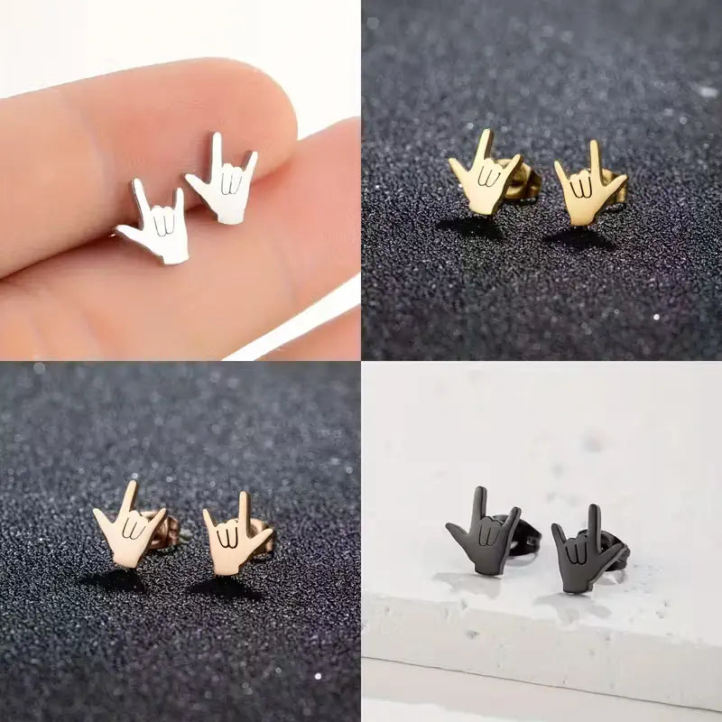 Love Hand Gesture Stud Earrings for Women Stainless Steel Minimalist Sign Language Jewelry Gift