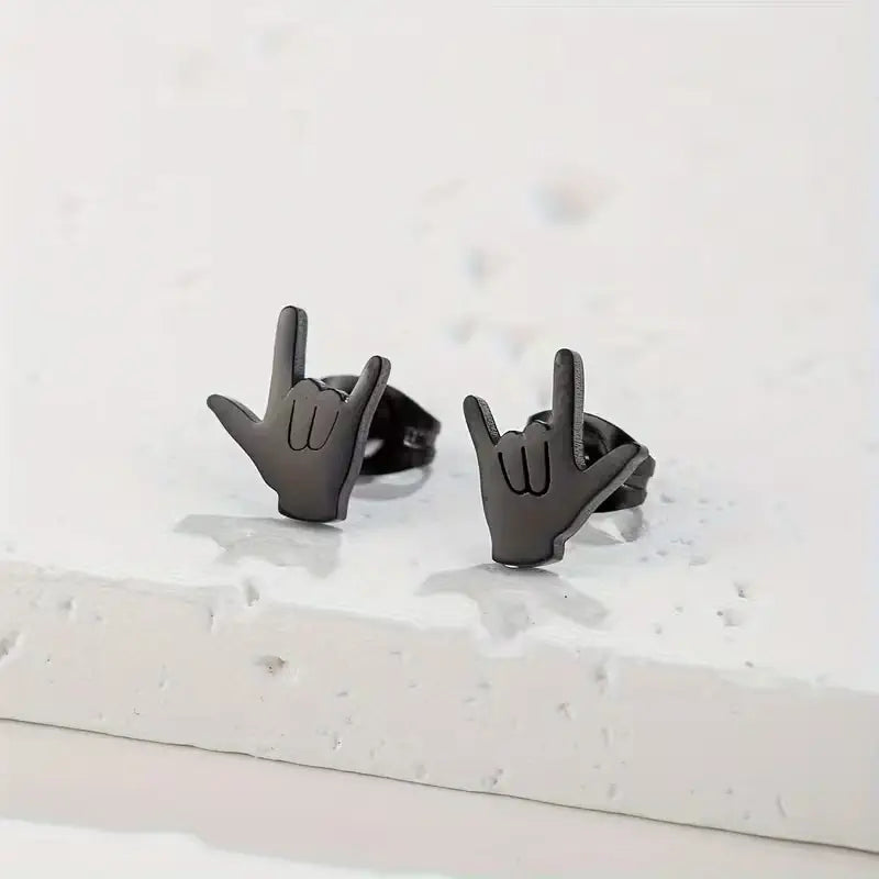 Love Hand Gesture Stud Earrings for Women Stainless Steel Minimalist Sign Language Jewelry Gift