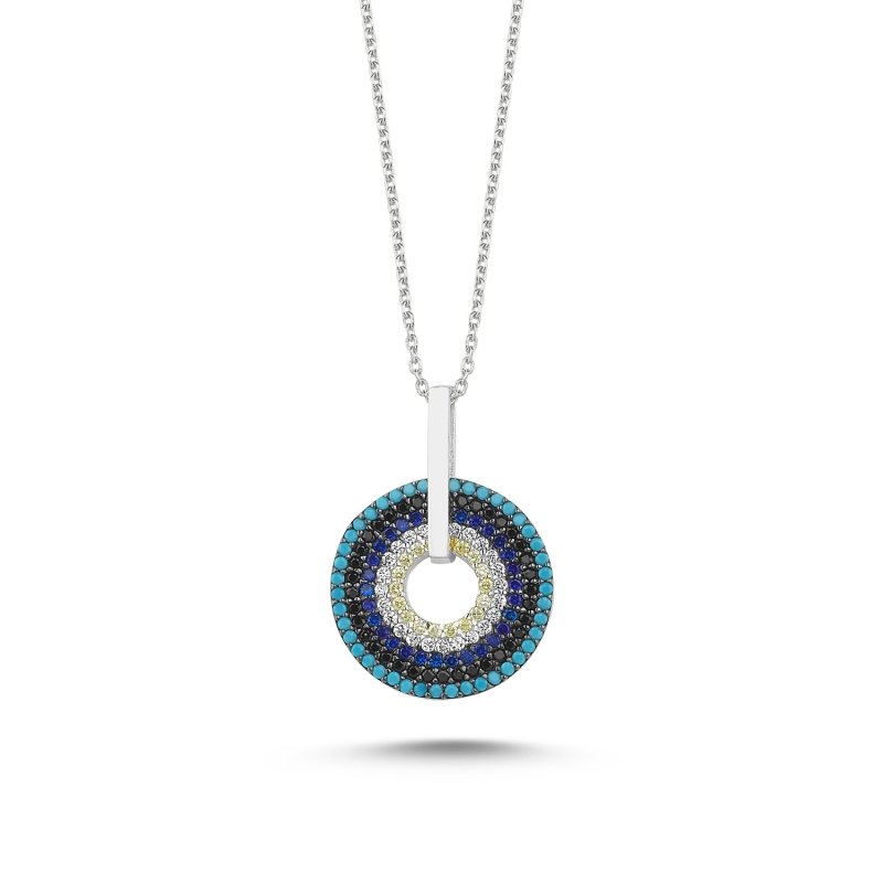 Multi Color CZ Movable Hoop Evil Eye Sterling Silver Necklace