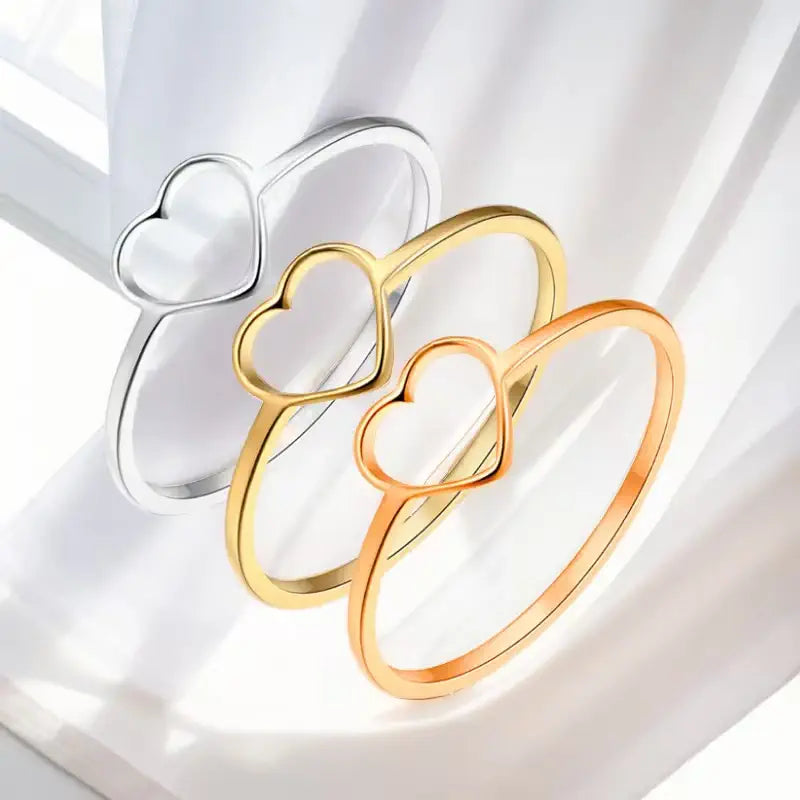 Minimalist Heart Ring – Stainless Steel Open Heart Band Ring for Women, Dainty Everyday Stackable Jewelry