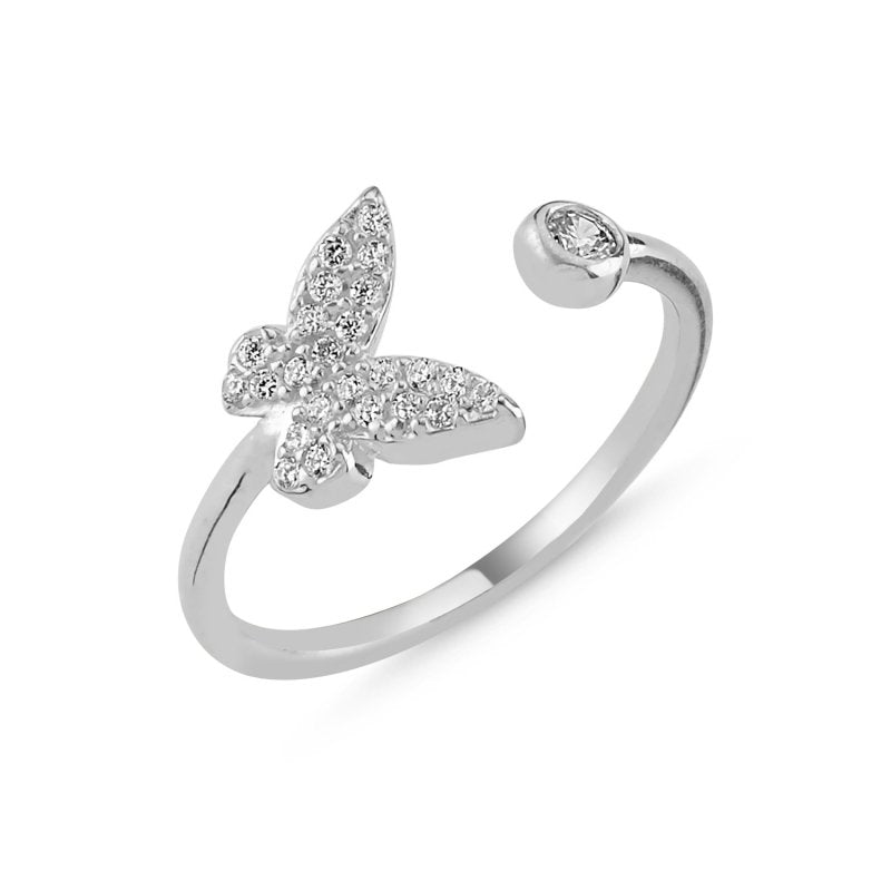 Pave CZ Butterfly Sterling Silver Adjustable Ring