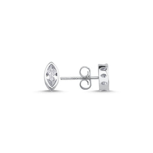 925 Sterling Silver Marquise CZ Solitaire Stud Earrings – Elegant Minimalist Jewelry for Women’s Daily Style
