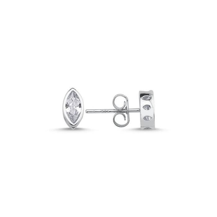 925 Sterling Silver Marquise CZ Solitaire Stud Earrings – Elegant Minimalist Jewelry for Women’s Daily Style
