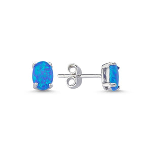 Elegant 925 Sterling Silver Blue Oval Opal Stud Earrings for Women - Classic 7x5mm Gemstone Minimalist Jewelry
