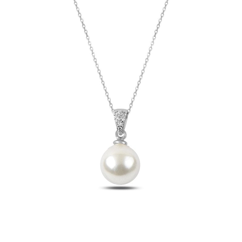 925 Sterling Silver Pearl & CZ Pendant Necklace – Elegant Classic Jewelry with Sparkling Accents for Women’s Style