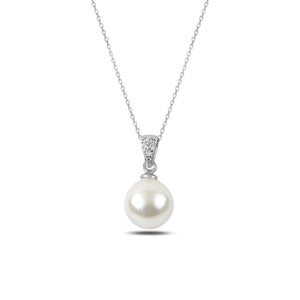 925 Sterling Silver Pearl & CZ Pendant Necklace – Elegant Classic Jewelry with Sparkling Accents for Women’s Style
