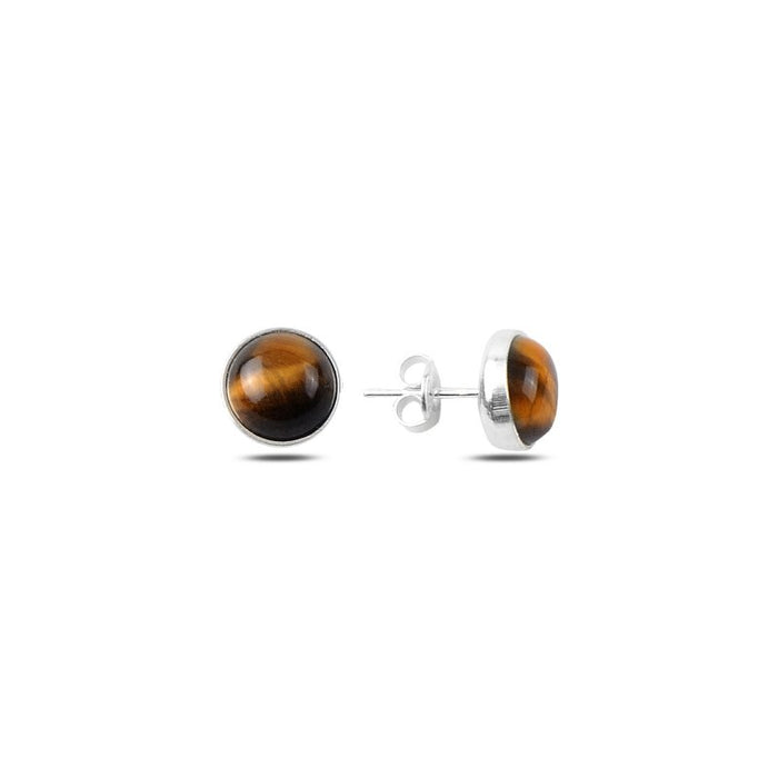 Sterling Silver Round Tiger’s Eye Solitaire Stud Earrings – Bold Earthy Tones for Everyday Strength & Style