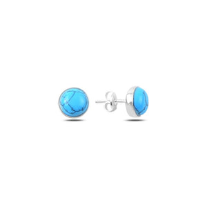 Sterling Silver Round Turquoise Solitaire Stud Earrings – Vibrant Blue Gemstone Studs for Everyday Charm