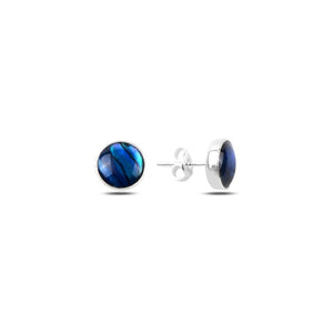 Sterling Silver Round Abalone Mother of Pearl Solitaire Stud Earrings – Iridescent Ocean-Inspired Beauty