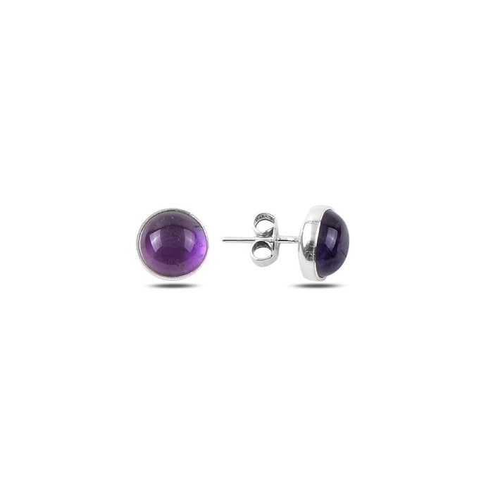 Sterling Silver Round Amethyst Solitaire Stud Earrings – Radiant Purple Sparkle with a Touch of Calm & Charm