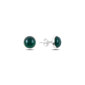Sterling Silver Round Green Agate Solitaire Stud Earrings – Classic Natural Gem Look for Everyday Elegance