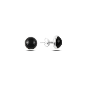 Sterling Silver Round Onyx Solitaire Stud Earrings – Sleek Black Gemstone Studs for Timeless Everyday Style