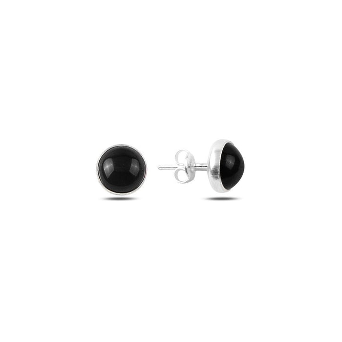 Sterling Silver Round Onyx Solitaire Stud Earrings – Sleek Black Gemstone Studs for Timeless Everyday Style