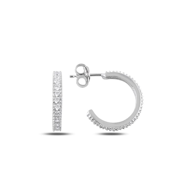 Single Line CZ Sterling Silver Eternity Stud Hoop Earrings