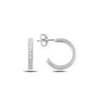 Single Line CZ Sterling Silver Eternity Stud Hoop Earrings