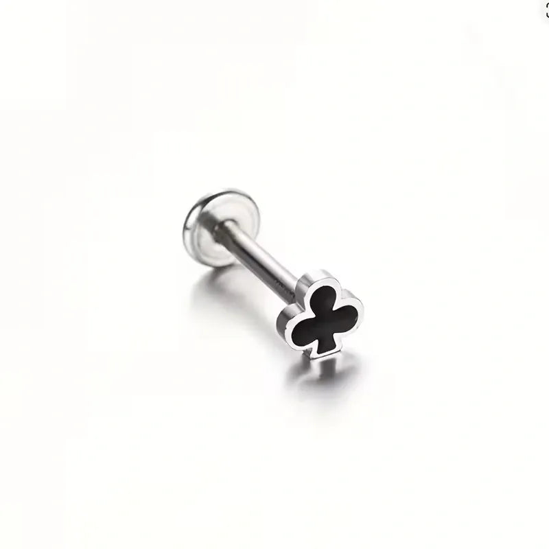 Poker Card Cartilage Stud Earrings Set – Stainless Steel Spade Club Heart Diamond Piercing Jewelry
