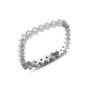 Pave CZ Single Row Square Eternity Sterling Silver Band Ring