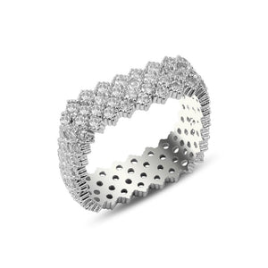 Pave CZ 4 Row Square Eternity Sterling Silver Band Ring