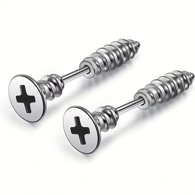 Screw Dumbbell Stud Earrings Stainless Steel Punk Jewelry