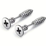 Screw Dumbbell Stud Earrings Stainless Steel Punk Jewelry