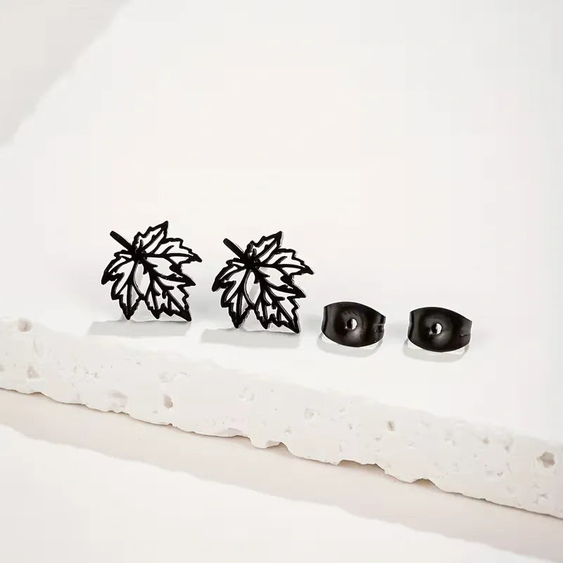 Maple Leaf Stud Earrings for Women Stainless Steel Nature Inspired Minimalist Jewelry Gift