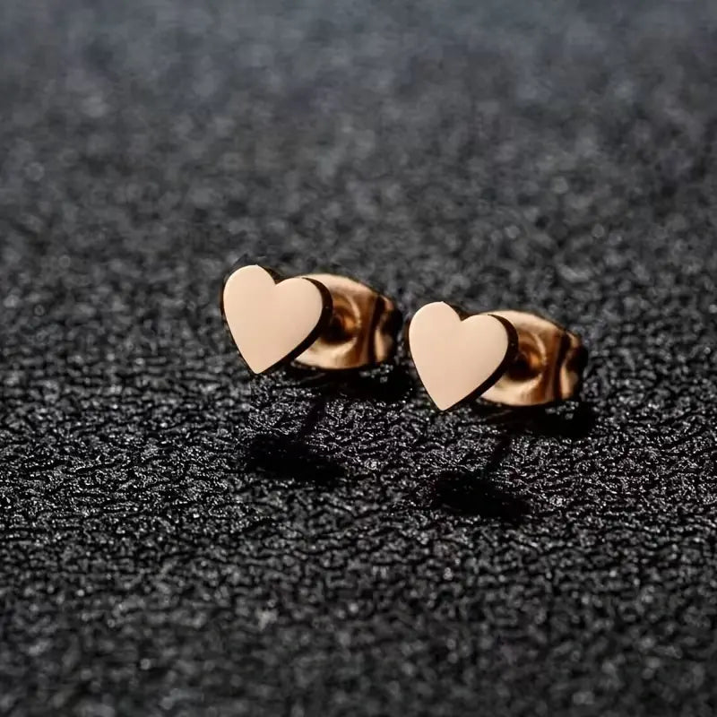 Minimalist Heart Stud Earrings – Stainless Steel Korean Style Earrings for Women, Cute Everyday Jewelry